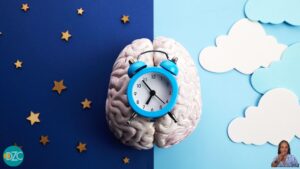 Cervello con orologio che rappresenta i ritmi circadiani tra notte e giorno
